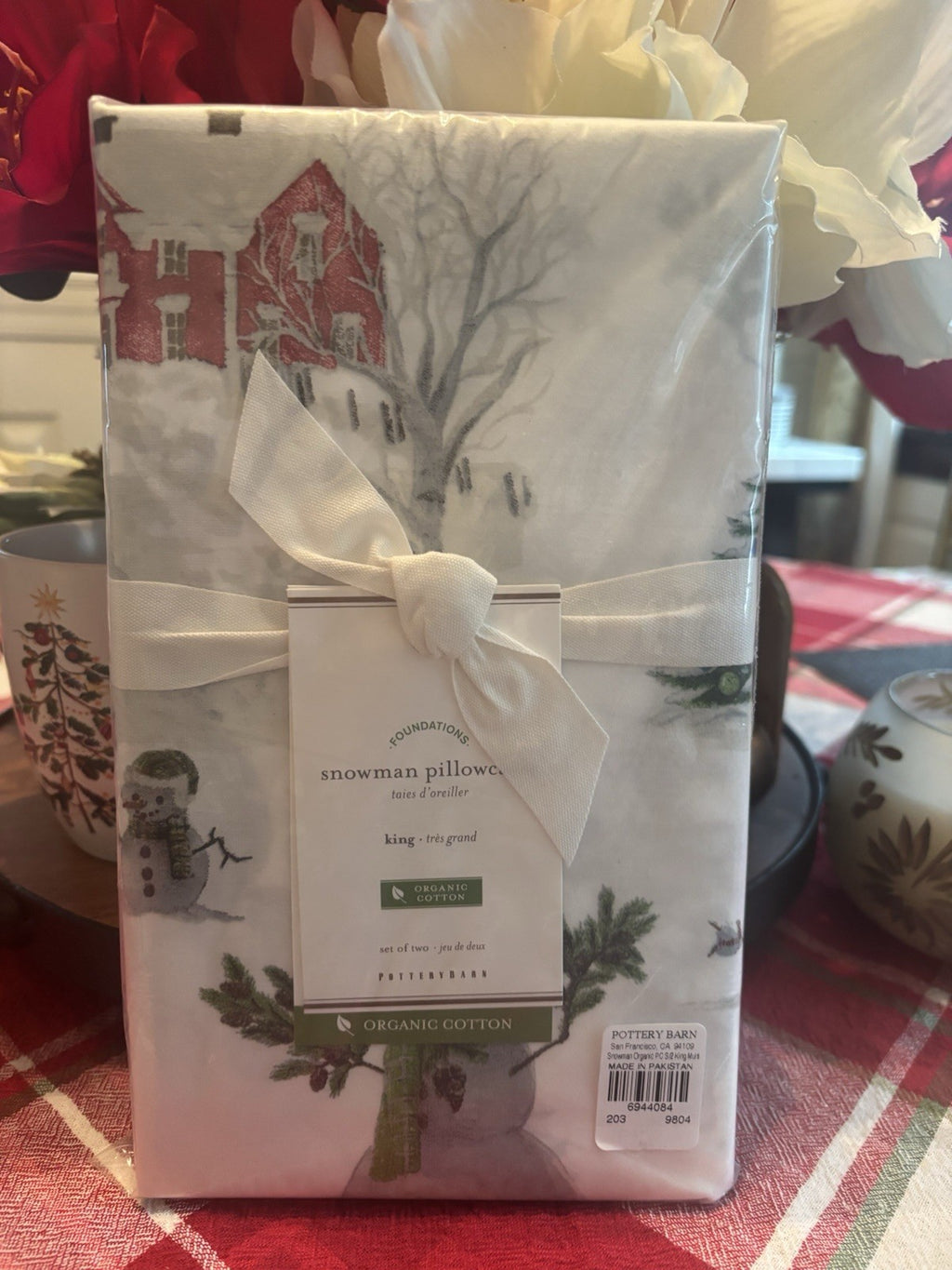Pottery Barn holiday KING pillowcase Christmas Snowman Kid Winter Disney SET 2 y
