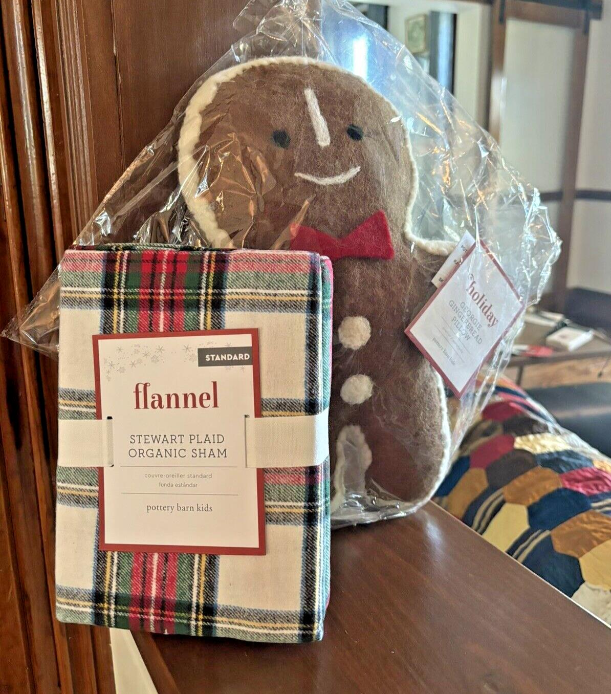 Pottery Barn Christmas plaid sham+Pillow Gingerbread Seuss stewart Holiday SET =
