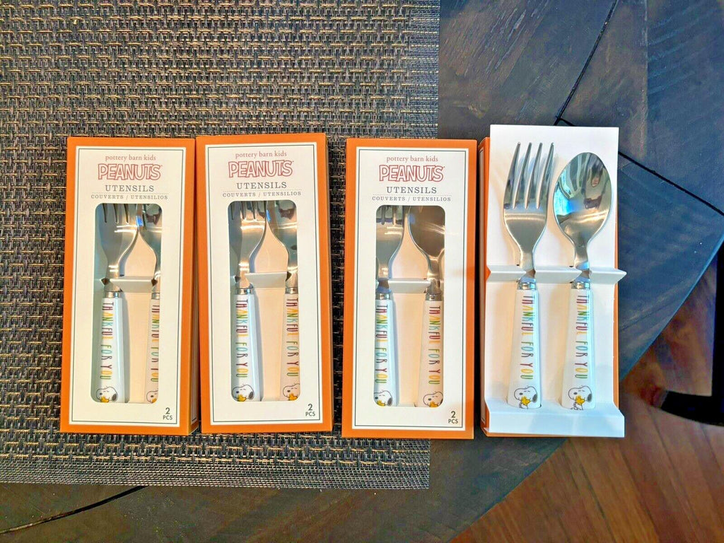 Pottery Barn Holiday Snoopy Disney School UTENSIL peanuts Thanksgiving SET 4 .
