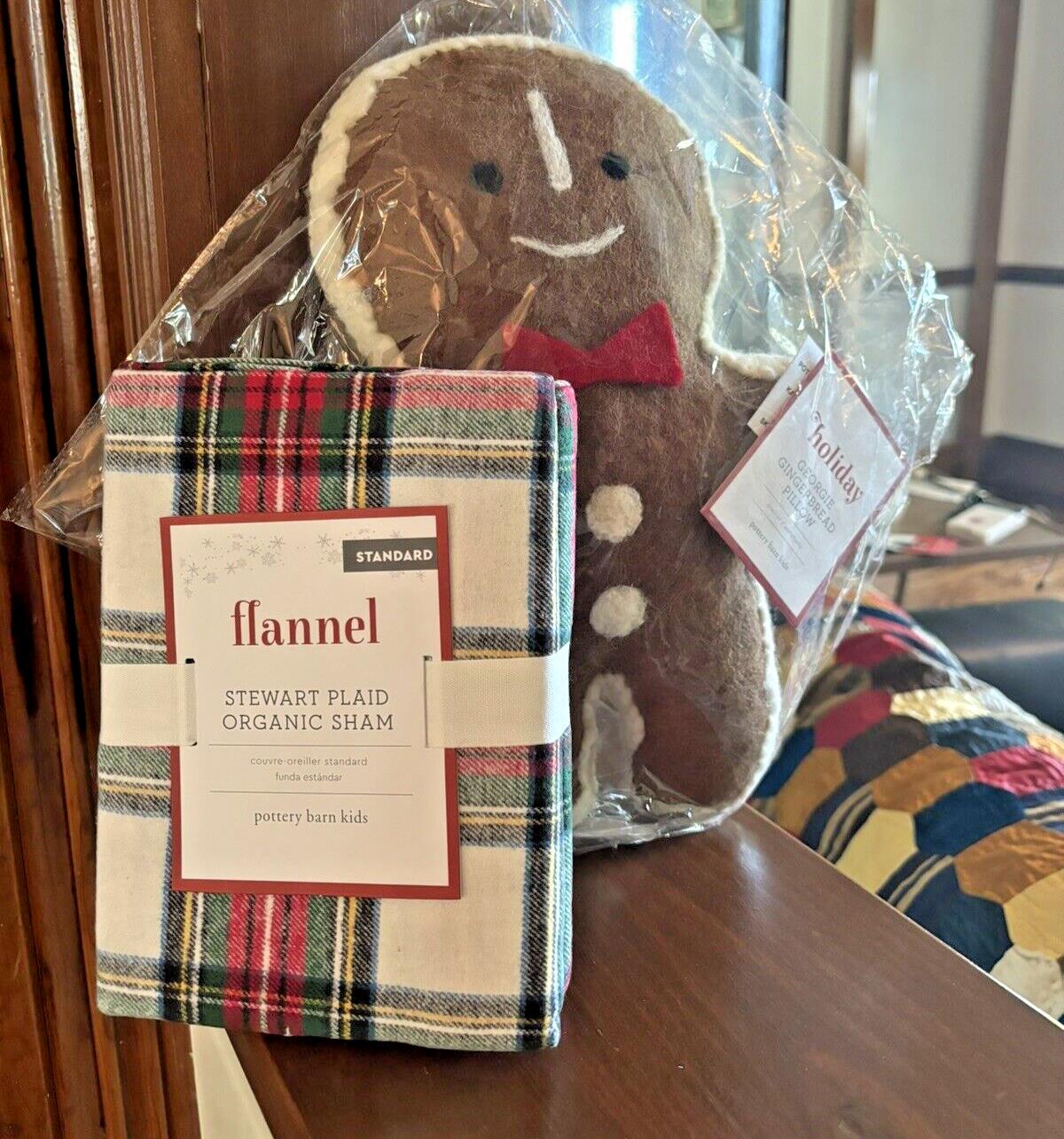 Pottery Barn Christmas plaid sham+Pillow Gingerbread Seuss stewart Holiday SET =