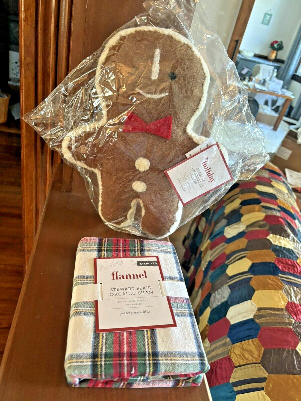 Pottery Barn Christmas plaid sham+Pillow Gingerbread Seuss stewart Holiday SET =