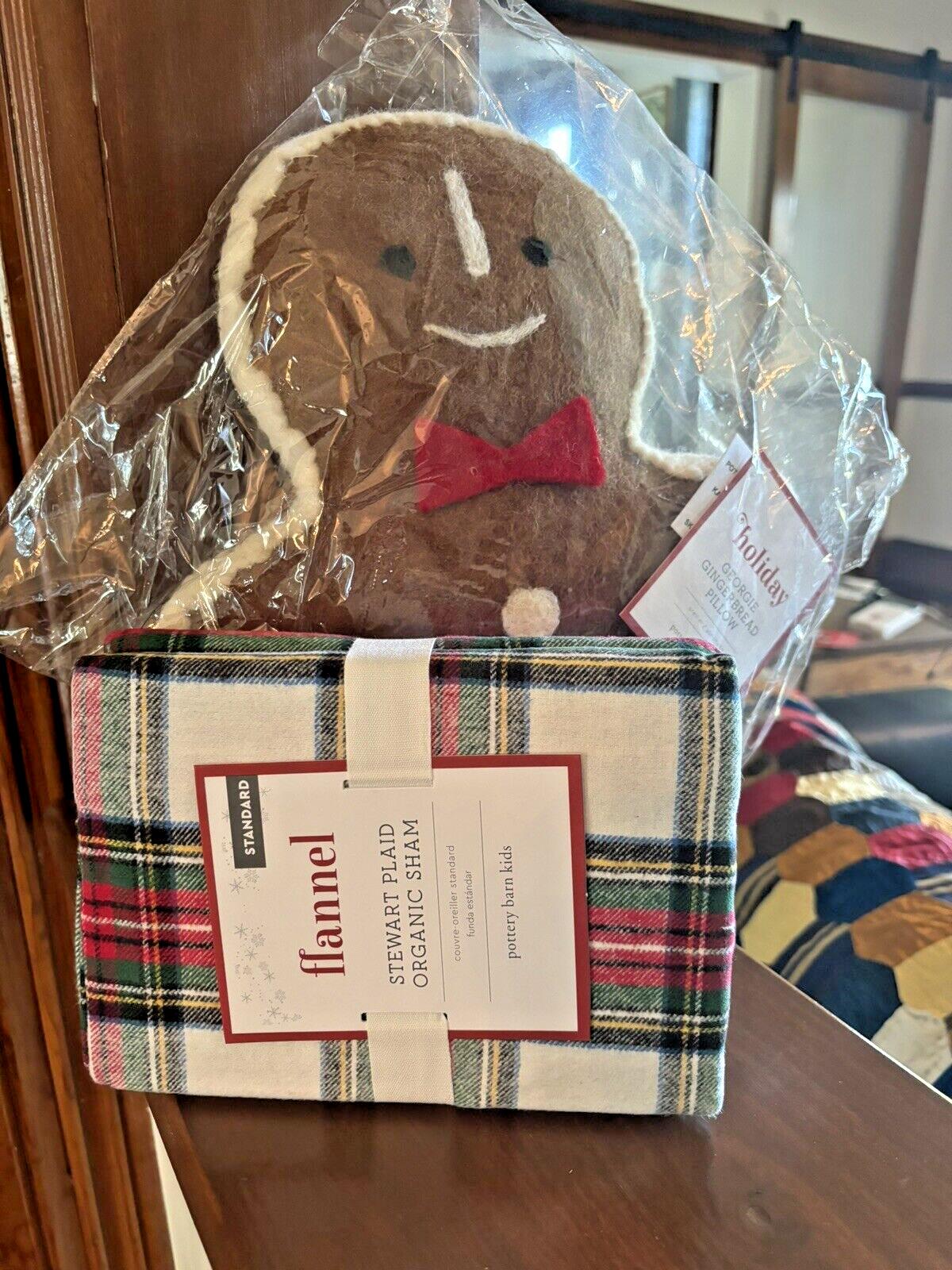 Pottery Barn Christmas plaid sham+Pillow Gingerbread Seuss stewart Holiday SET =