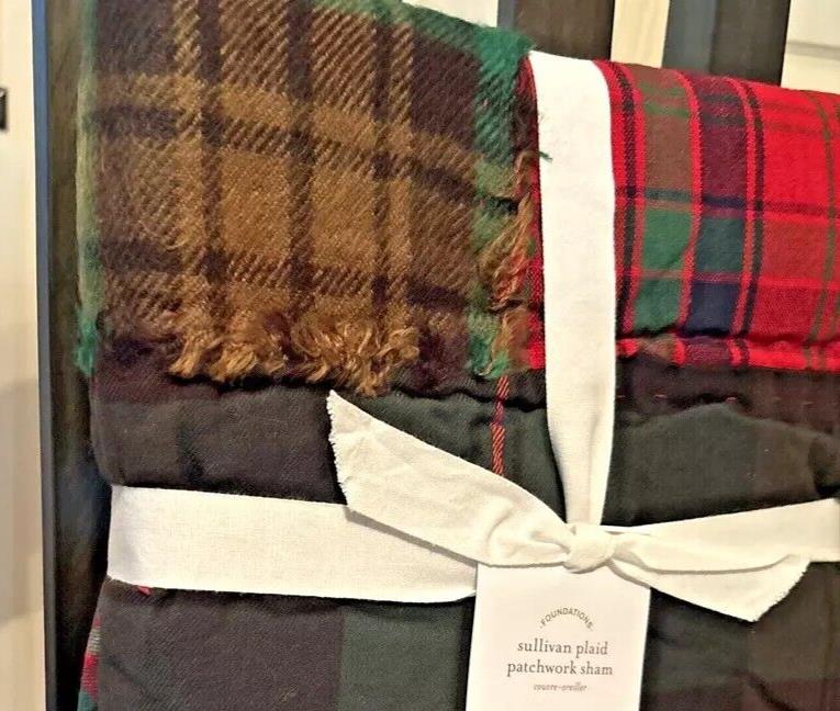 Pottery Barn holiday PLAID PATCHWORK Pillow Sham sullivan Party Guest?  `