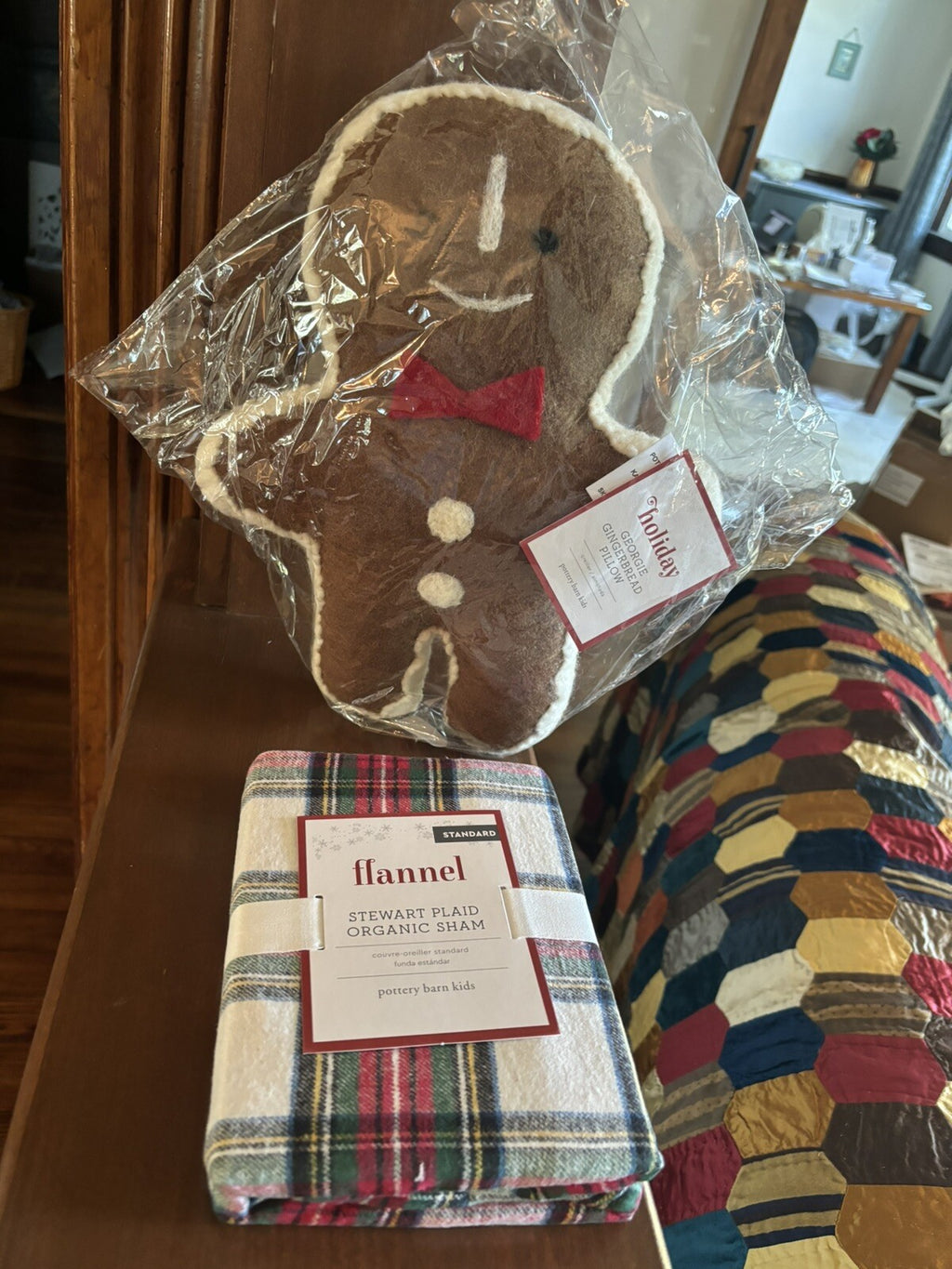 Pottery Barn Christmas plaid sham+Pillow Gingerbread Seuss stewart Holiday SET =