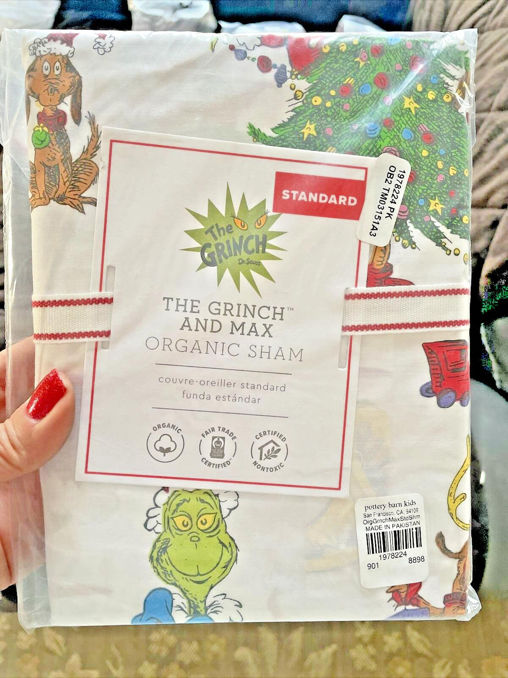 Pottery Barn GRINCH Pillow Sham Christmas disney Seuss holiday Gift school kid