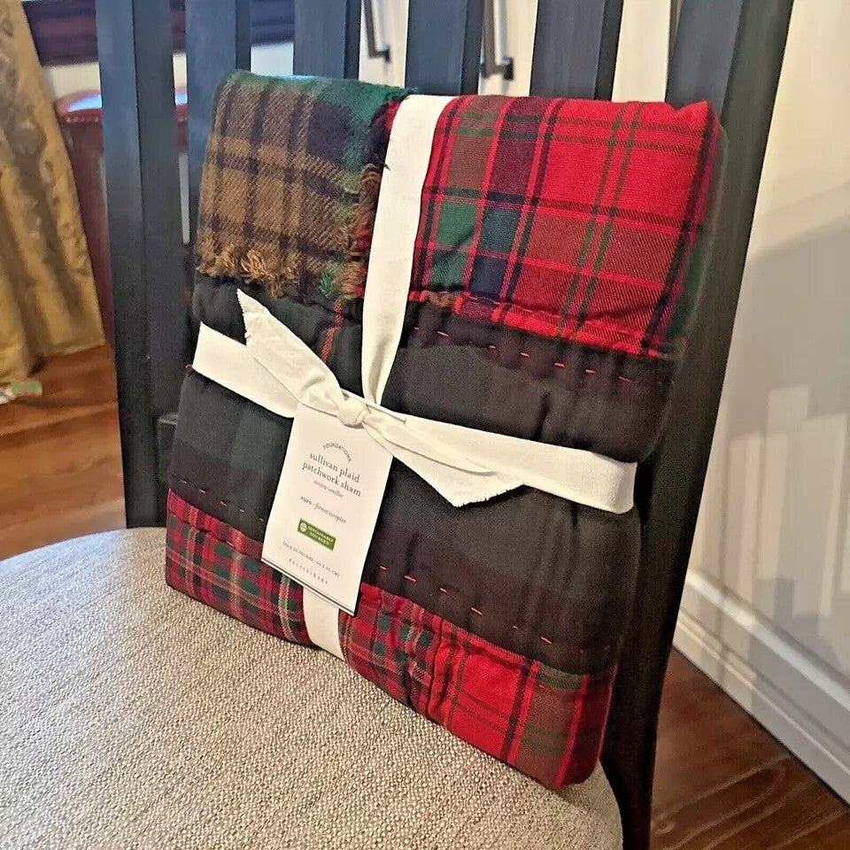 Pottery Barn holiday PLAID PATCHWORK Pillow Sham sullivan Party Guest?  `
