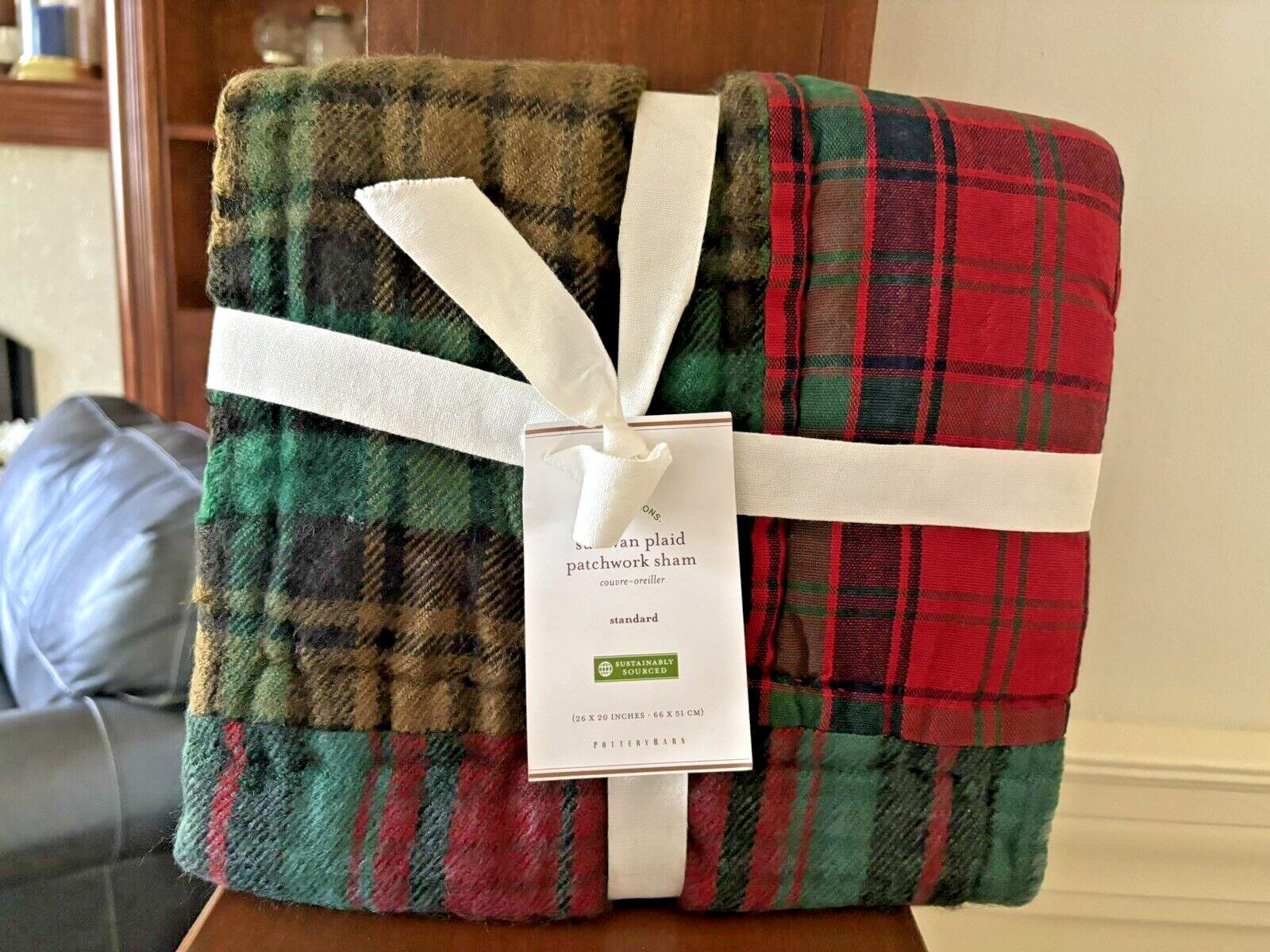 Pottery Barn holiday PLAID PATCHWORK Pillow Sham sullivan Party Guest?  `