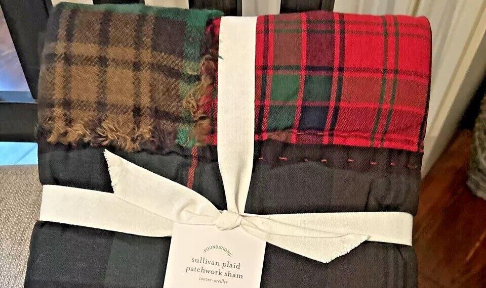 Pottery Barn holiday PLAID PATCHWORK Pillow Sham sullivan Party Guest?  `