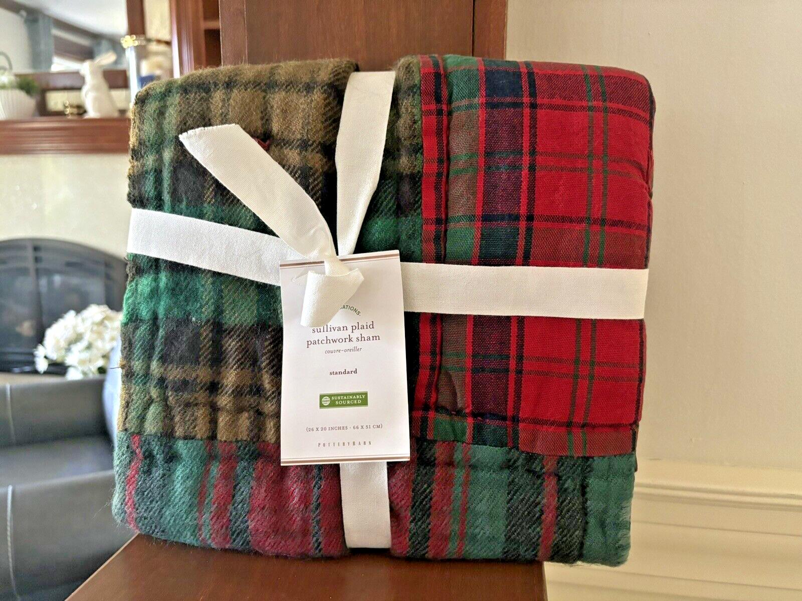 Pottery Barn holiday PLAID PATCHWORK Pillow Sham sullivan Party Guest?  `