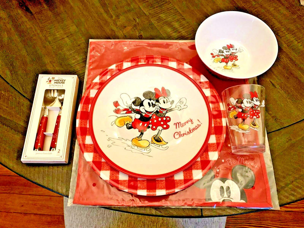 Pottery Barn DINNER SET Christmas Mickey Mouse Holiday Party PLATE school Disney