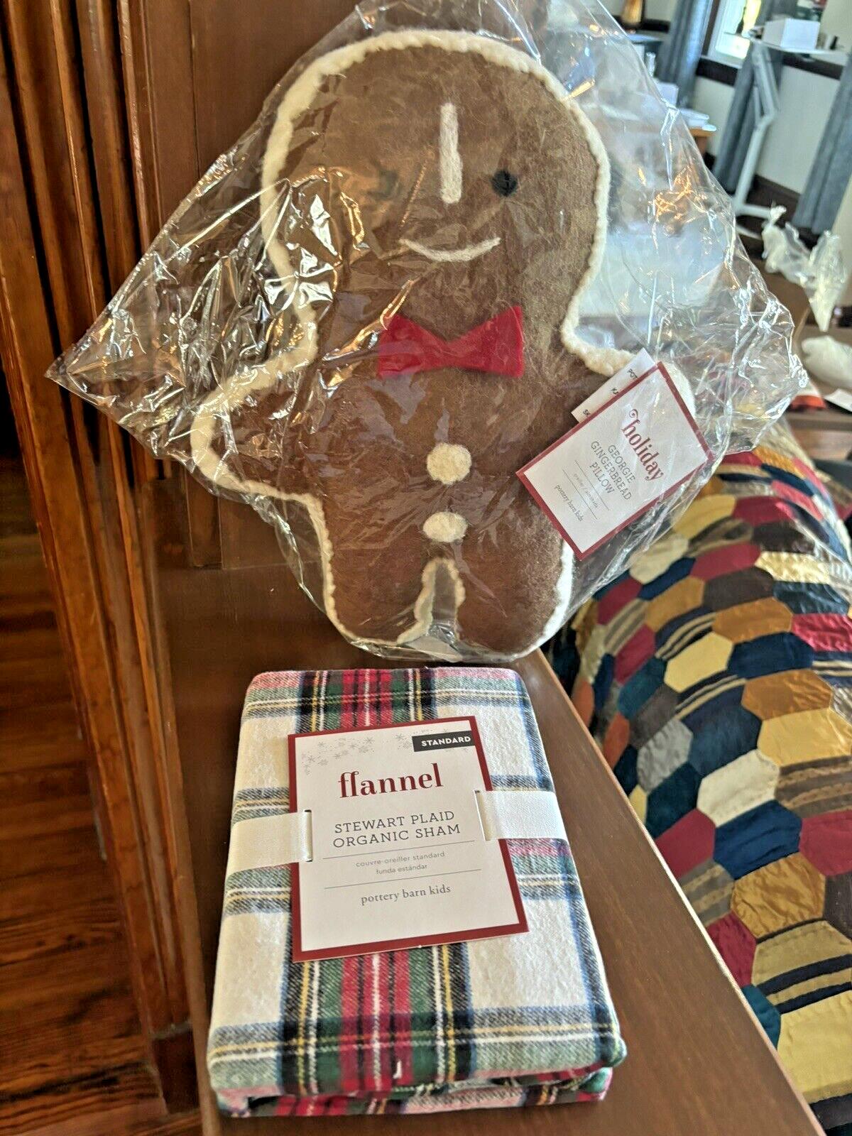 Pottery Barn Christmas plaid sham+Pillow Gingerbread Seuss stewart Holiday SET =
