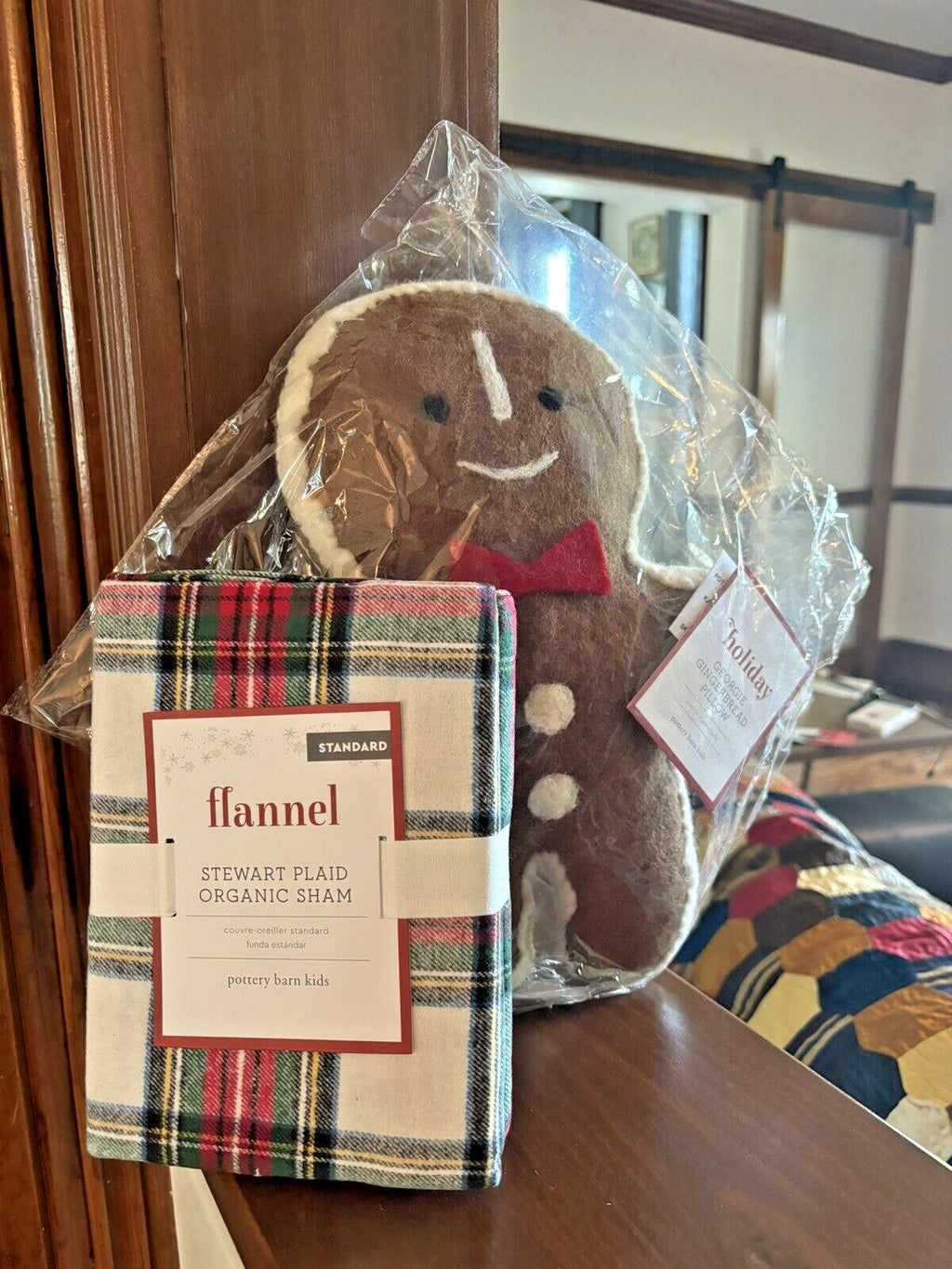 Pottery Barn Christmas plaid sham+Pillow Gingerbread Seuss stewart Holiday SET =