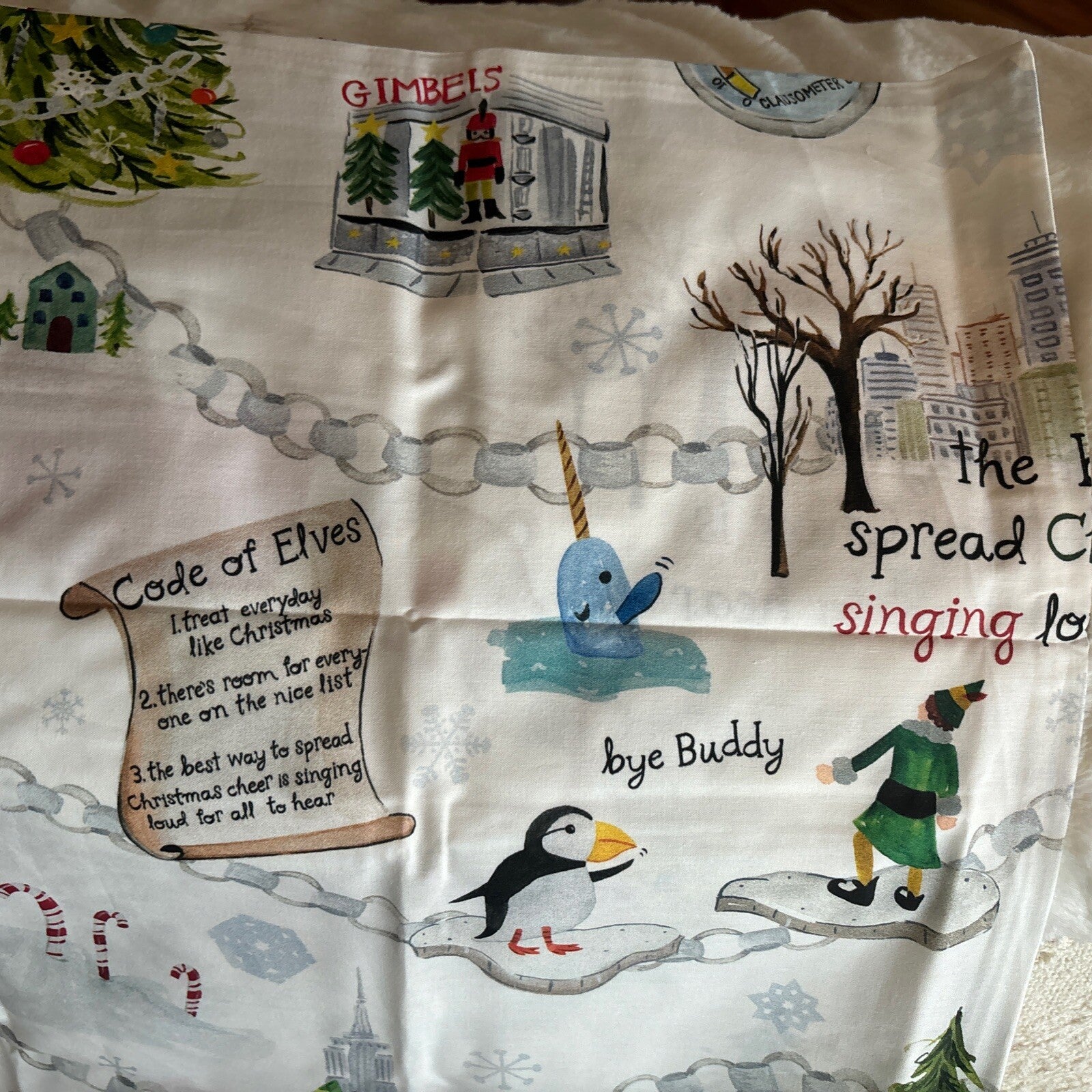 Pottery Barn Holiday Christmas KING Disney ELF village kid Pillowcase SET 2 y