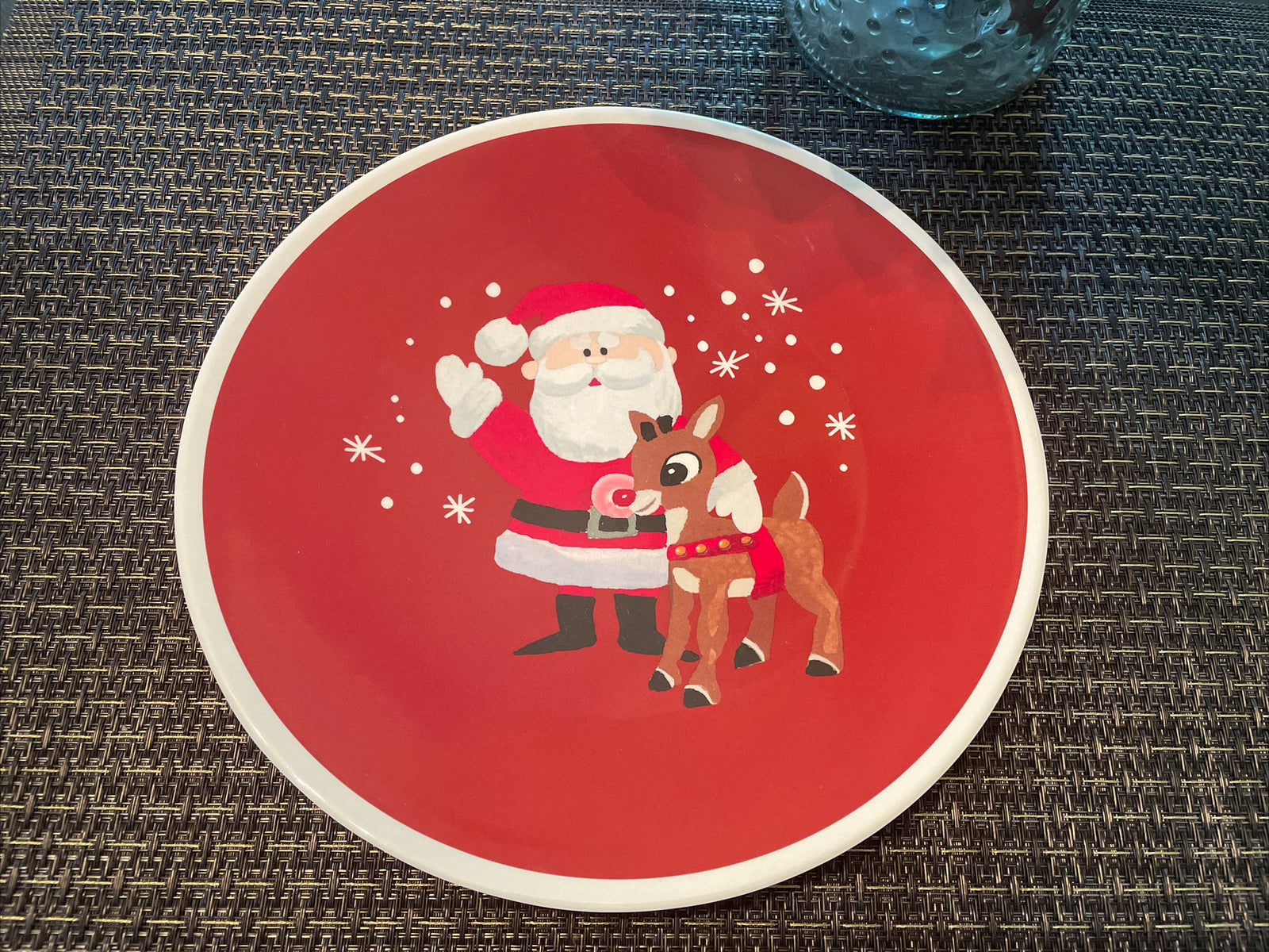 Disney Pottery Barn Rudolph holiday Reindeer Santa Christmas Plate party SET 4 ]