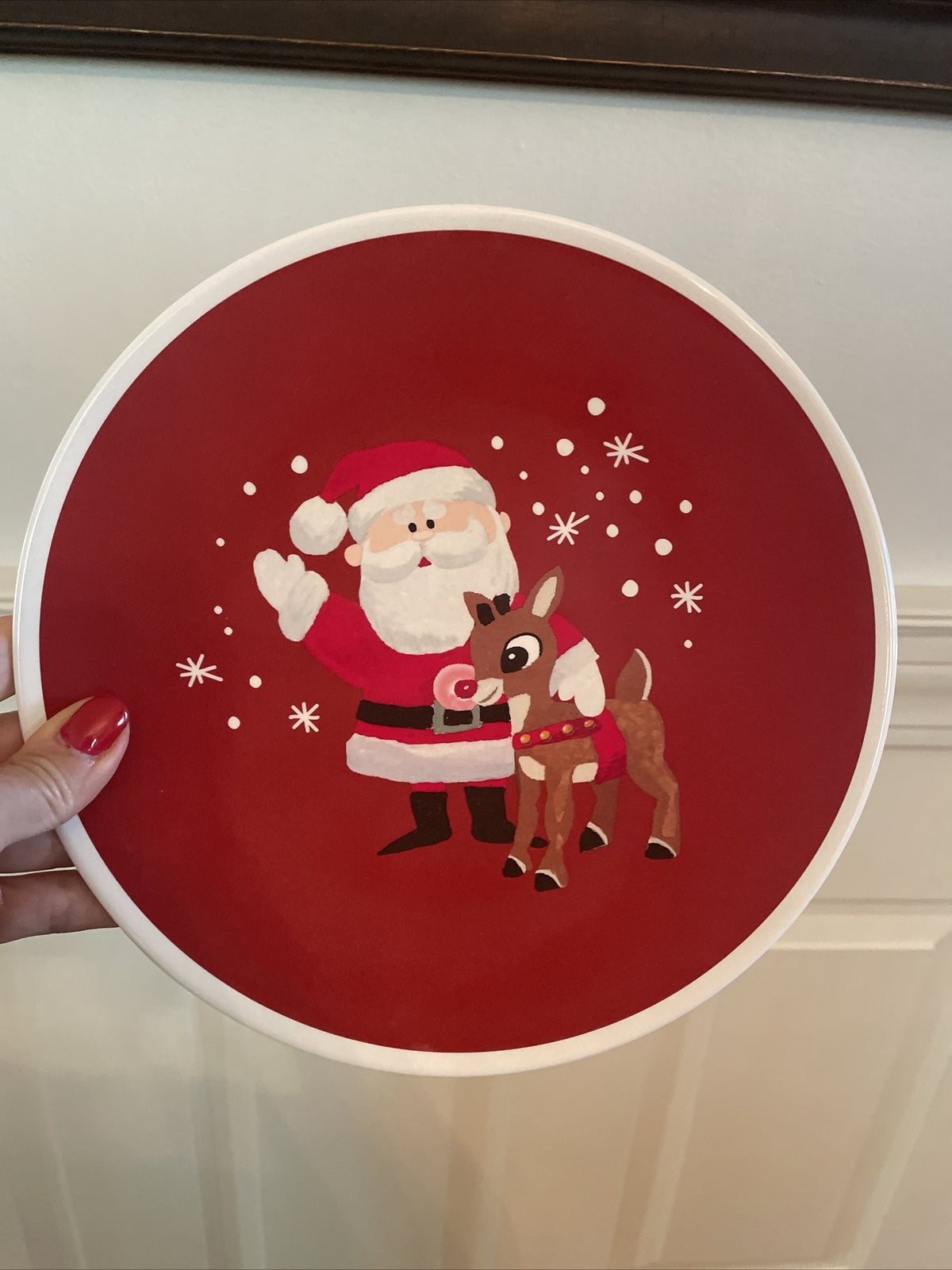 Disney Pottery Barn Rudolph holiday Reindeer Santa Christmas Plate party SET 4 ]