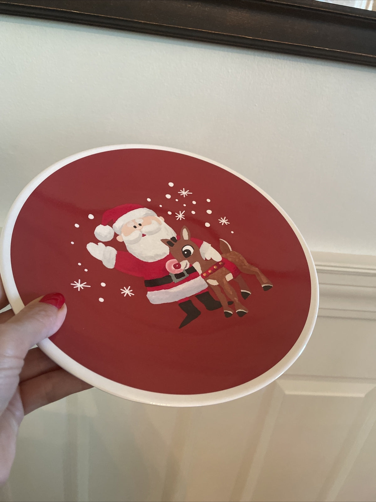 Disney Pottery Barn Rudolph holiday Reindeer Santa Christmas Plate party SET 4 ]