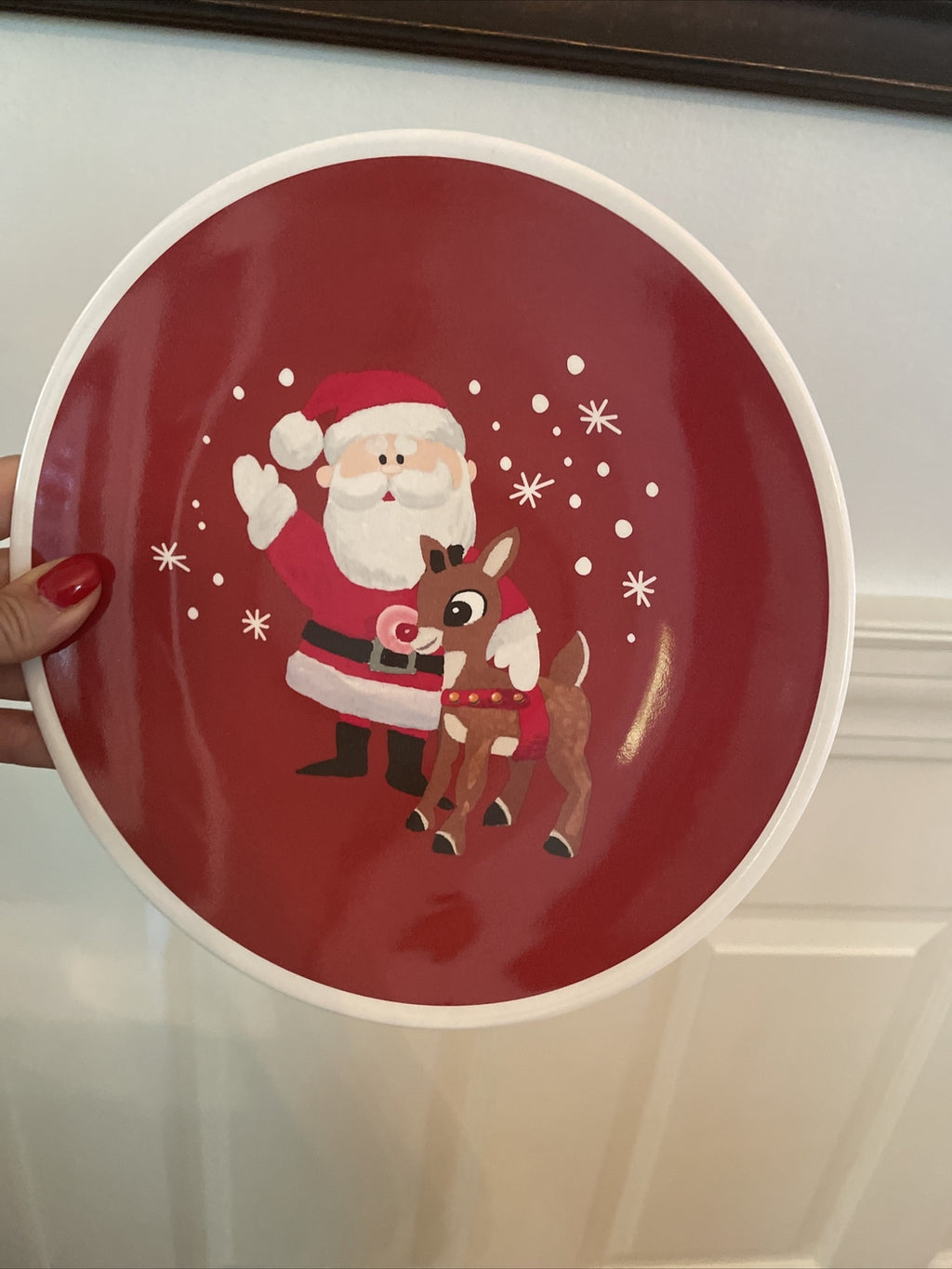 Disney Pottery Barn Rudolph holiday Reindeer Santa Christmas Plate party SET 4 ]