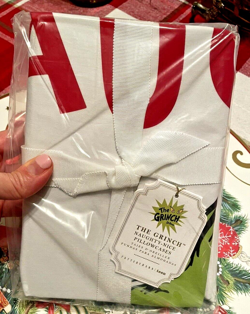 Grinch Pottery Barn holiday Christmas PILLOWCASE Dr Seuss Disney TV kid SET 2 =