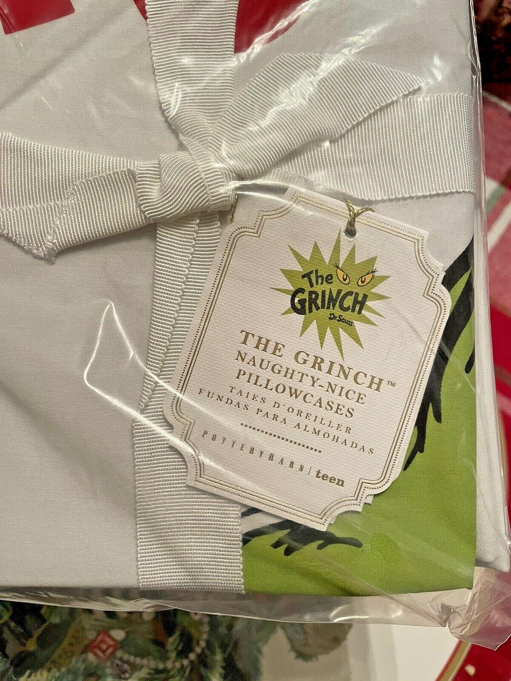 Grinch Pottery Barn holiday Christmas PILLOWCASE Dr Seuss Disney TV kid SET 2 =