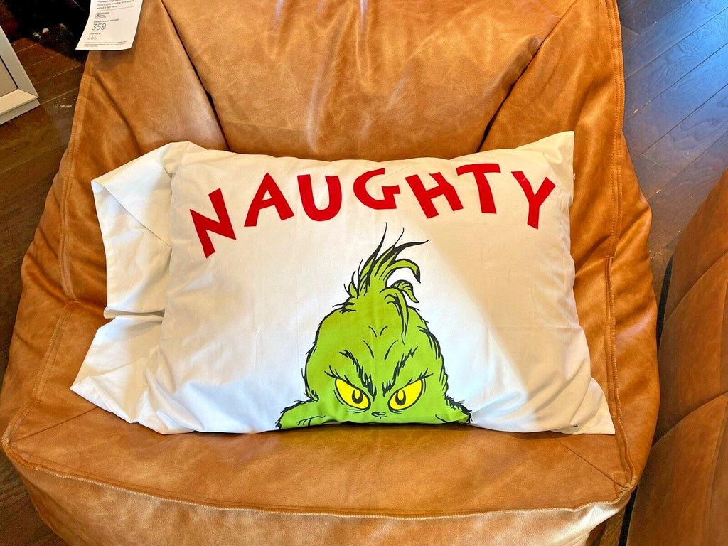 Grinch Pottery Barn holiday Christmas PILLOWCASE Dr Seuss Disney TV kid SET 2 =