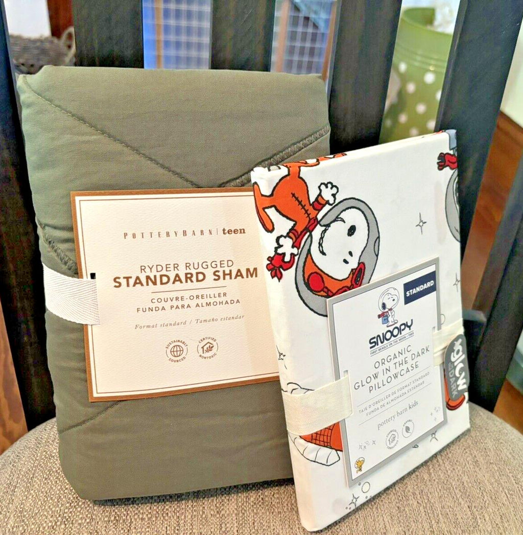 Pottery Barn Snoopy holiday Disney Bed Space Christmas Peanuts Gift  ?  SET 2 "