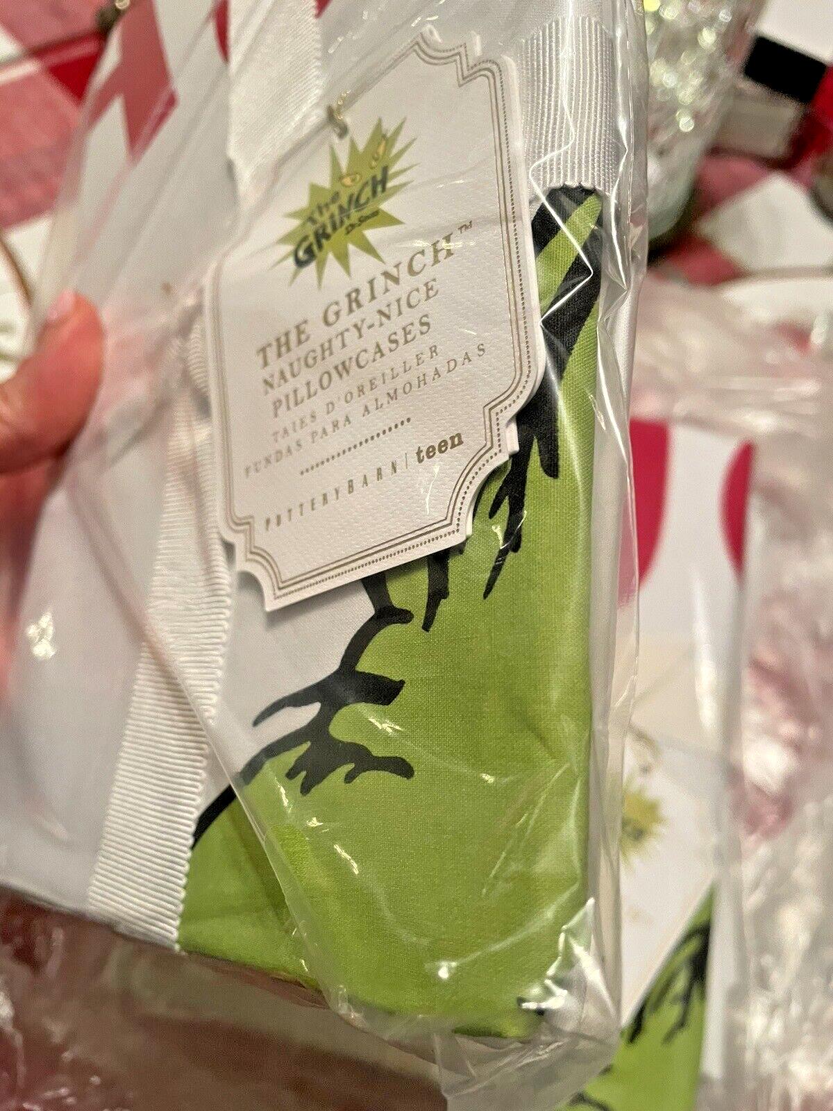 Grinch Pottery Barn holiday Christmas PILLOWCASE Dr Seuss Disney TV kid SET 2 =