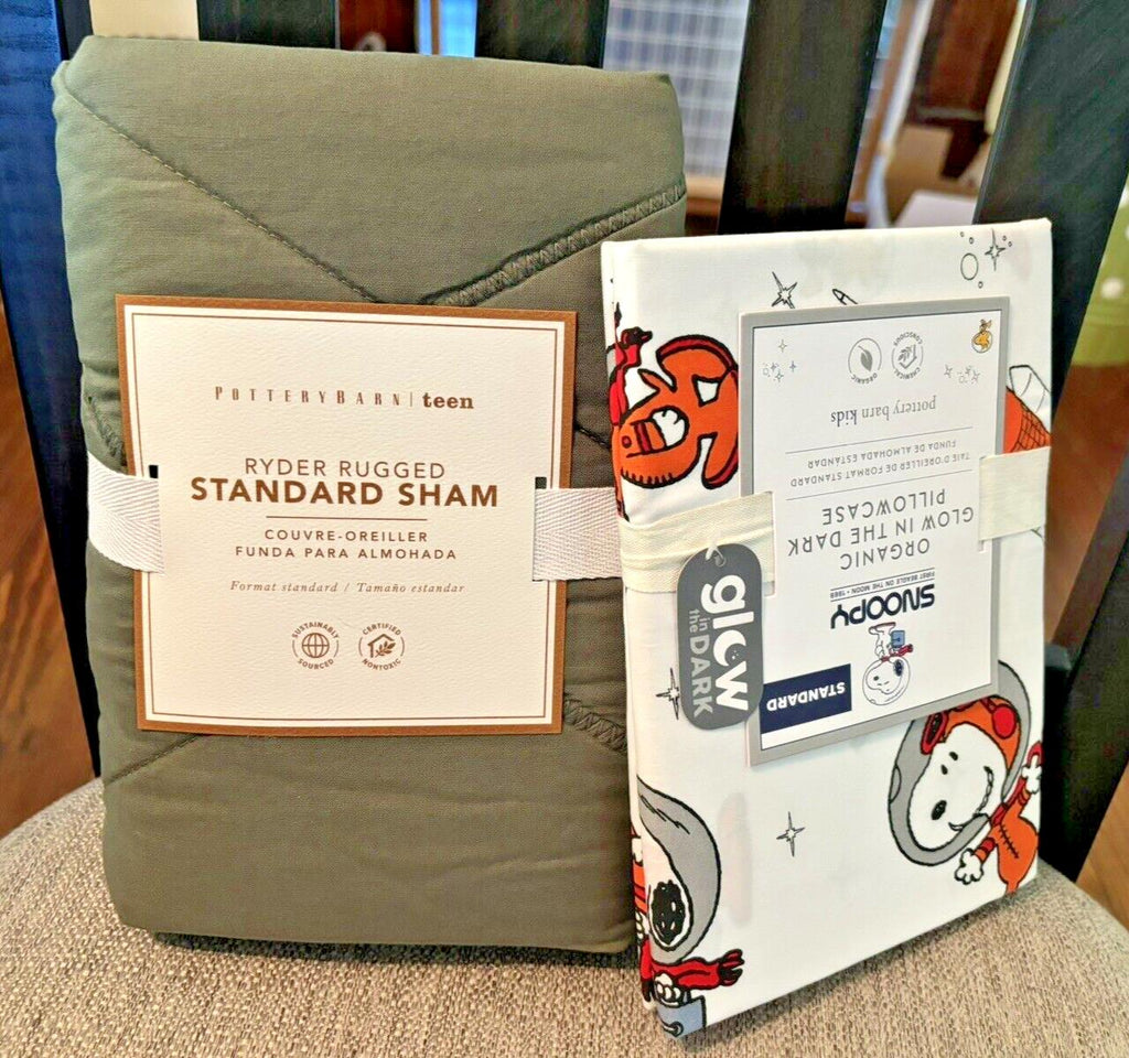 Pottery Barn Snoopy holiday Disney Bed Space Christmas Peanuts Gift  ?  SET 2 "