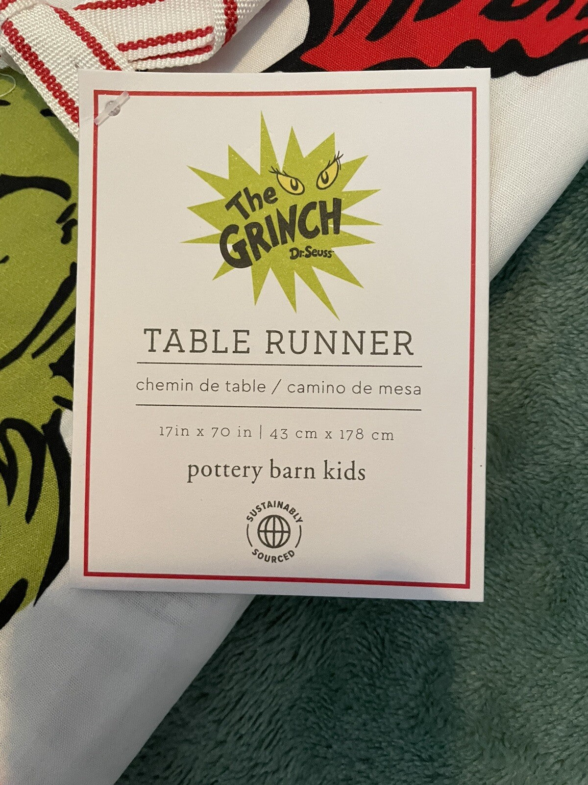 Pottery Barn Grinch Holiday Christmas Table runner gift Disney party Kid gift `