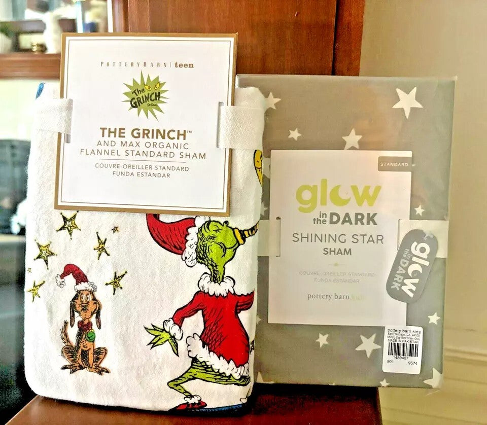 Pottery Barn GRINCH Christmas Holiday Seuss MAX kid school pillow sham SET 2 =