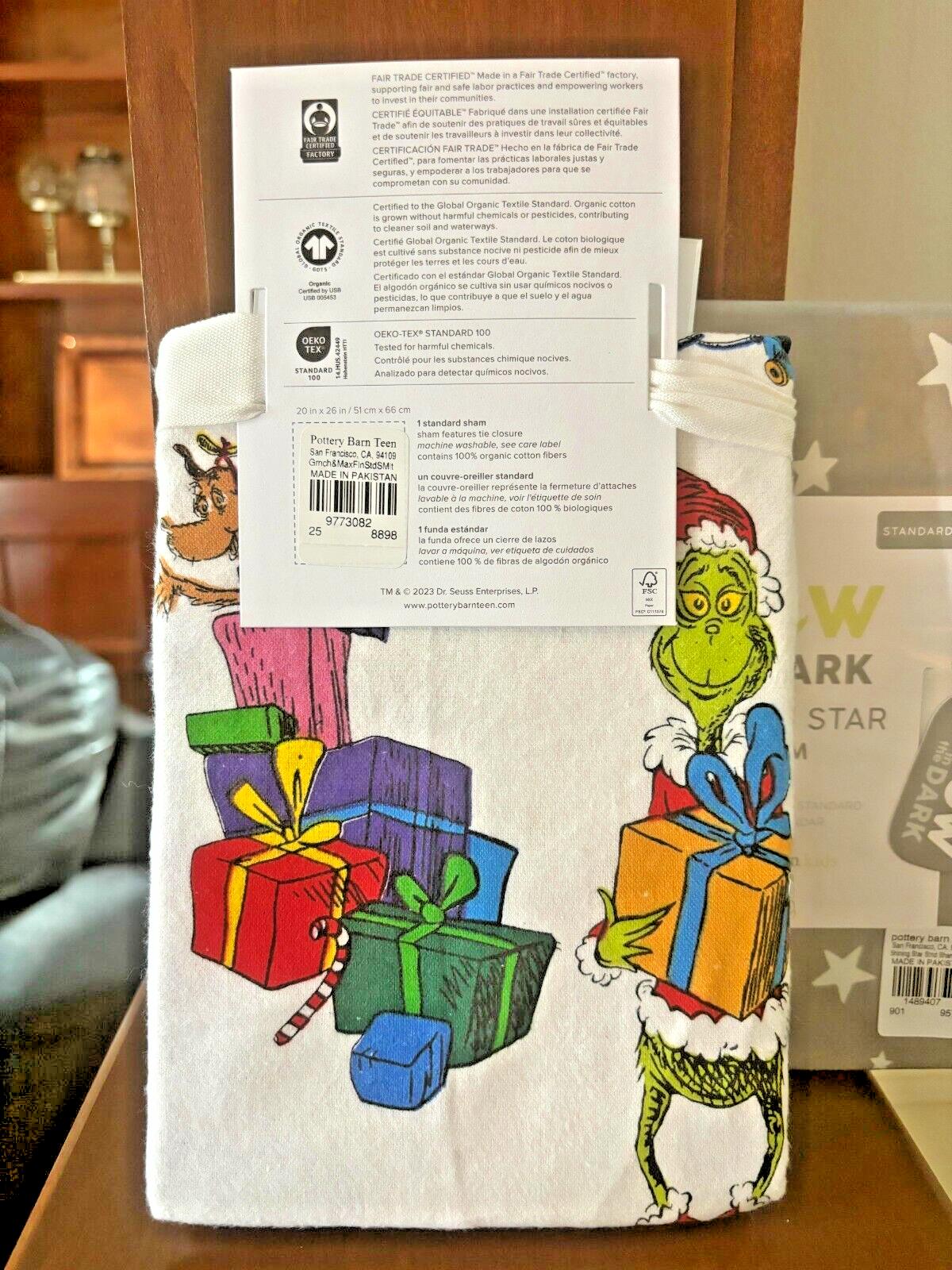Pottery Barn GRINCH Christmas Holiday Seuss MAX kid school pillow sham SET 2 =