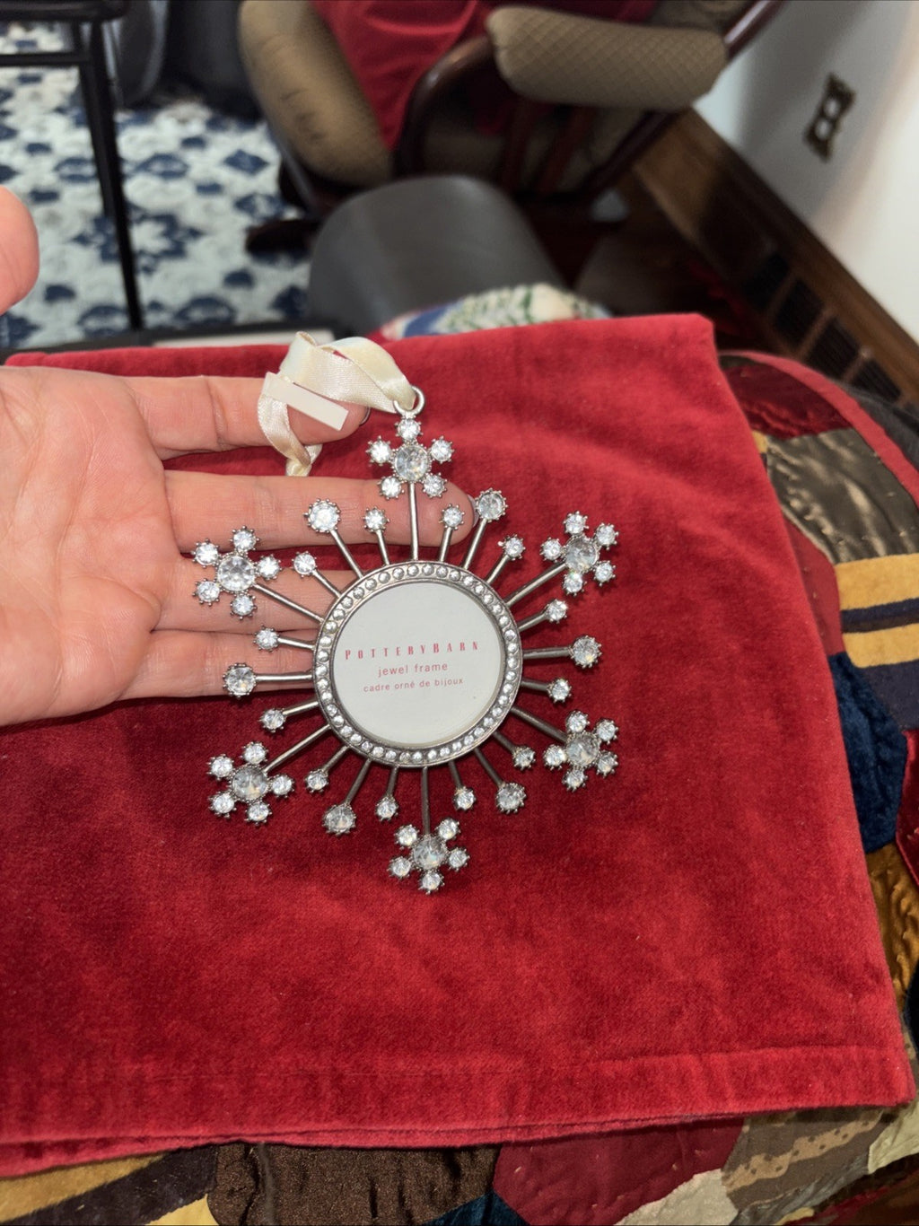 pottery barn holiday ornament Christmas Snowflake gift school picture kid `
