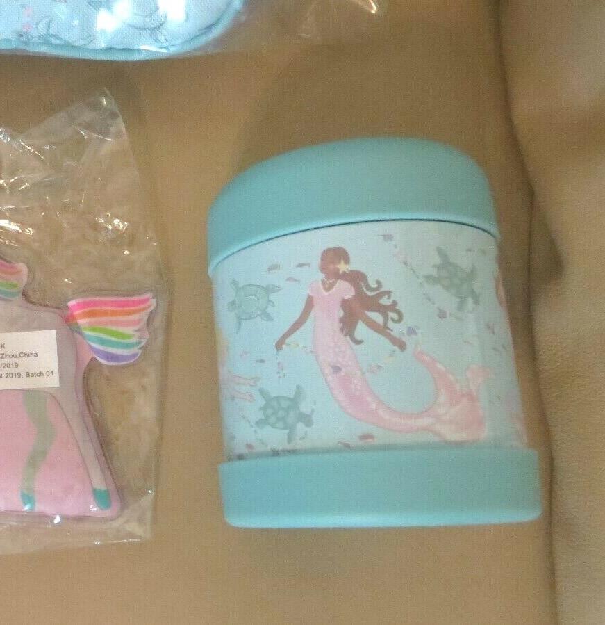Pottery barn LUNCH BOX bag school Disney Mermaid +WATER BOTTLE set rainbow ?? .