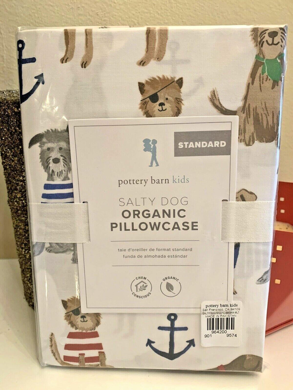 Pottery Barn PILLOWCASE Salty Dog Holiday Christmas Bones Halloween party kid y