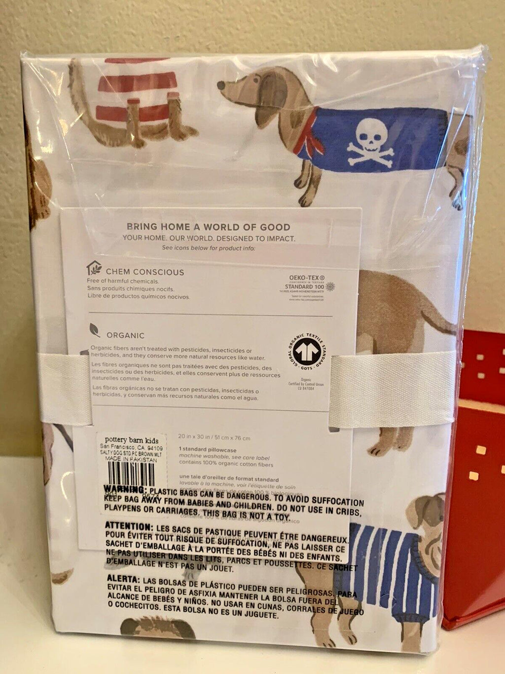 Pottery Barn PILLOWCASE Salty Dog Holiday Christmas Bones Halloween party kid y