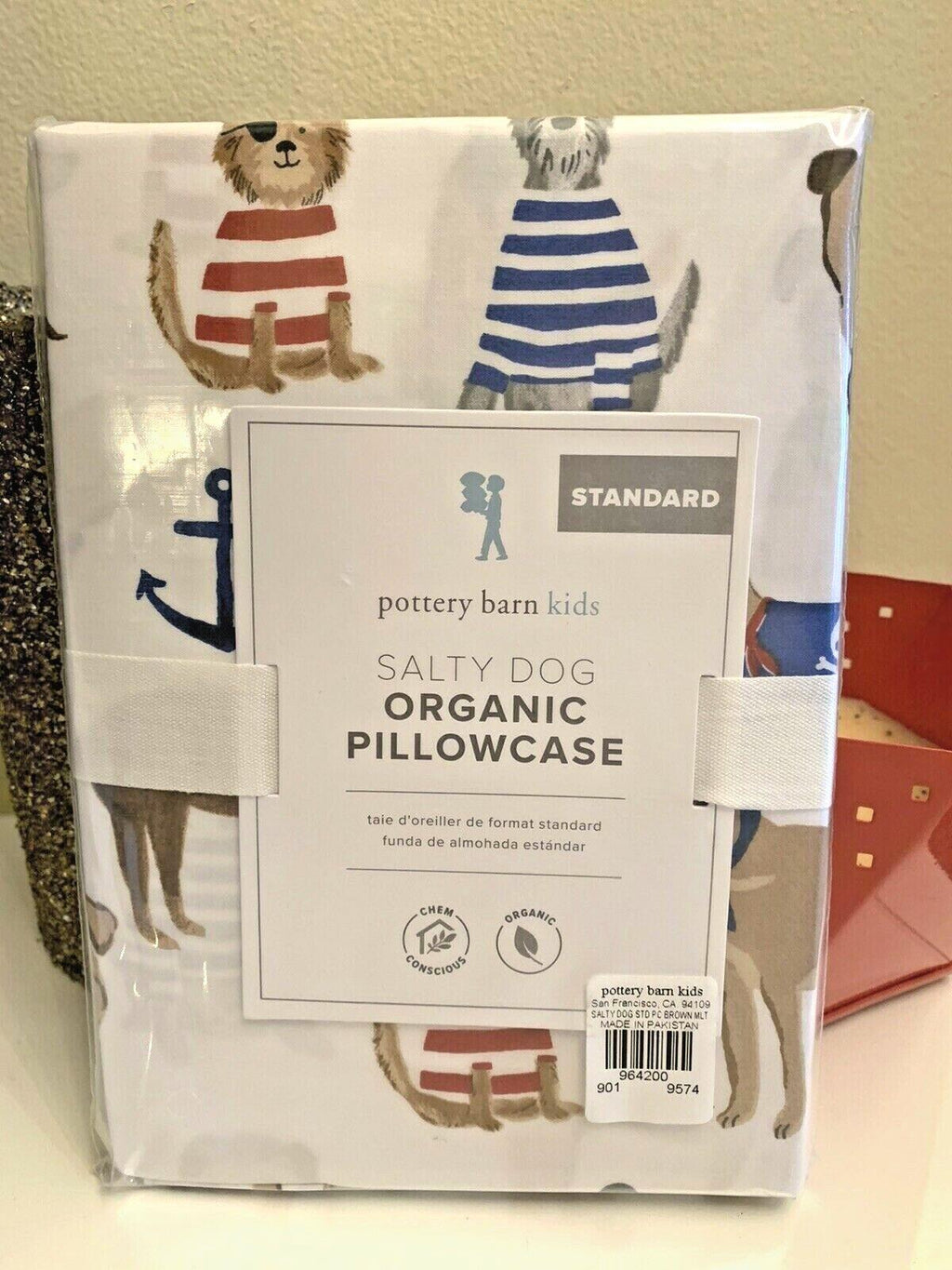 Pottery Barn PILLOWCASE Salty Dog Holiday Christmas Bones Halloween party kid y