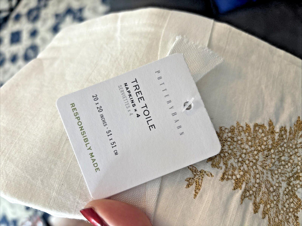 Pottery barn Holiday gold Party Napkin Christmas Tree bird wedding Toile SET 4 n