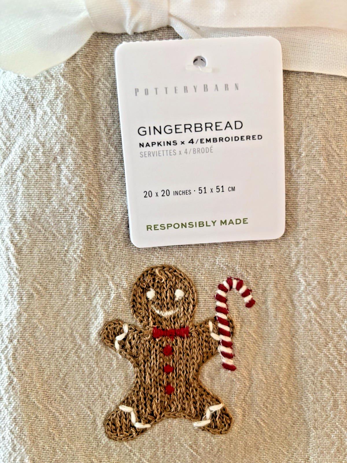 Pottery barn Holiday Gingerbread Candy Cane?Party Napkin Christmas Tree SET 4 ]