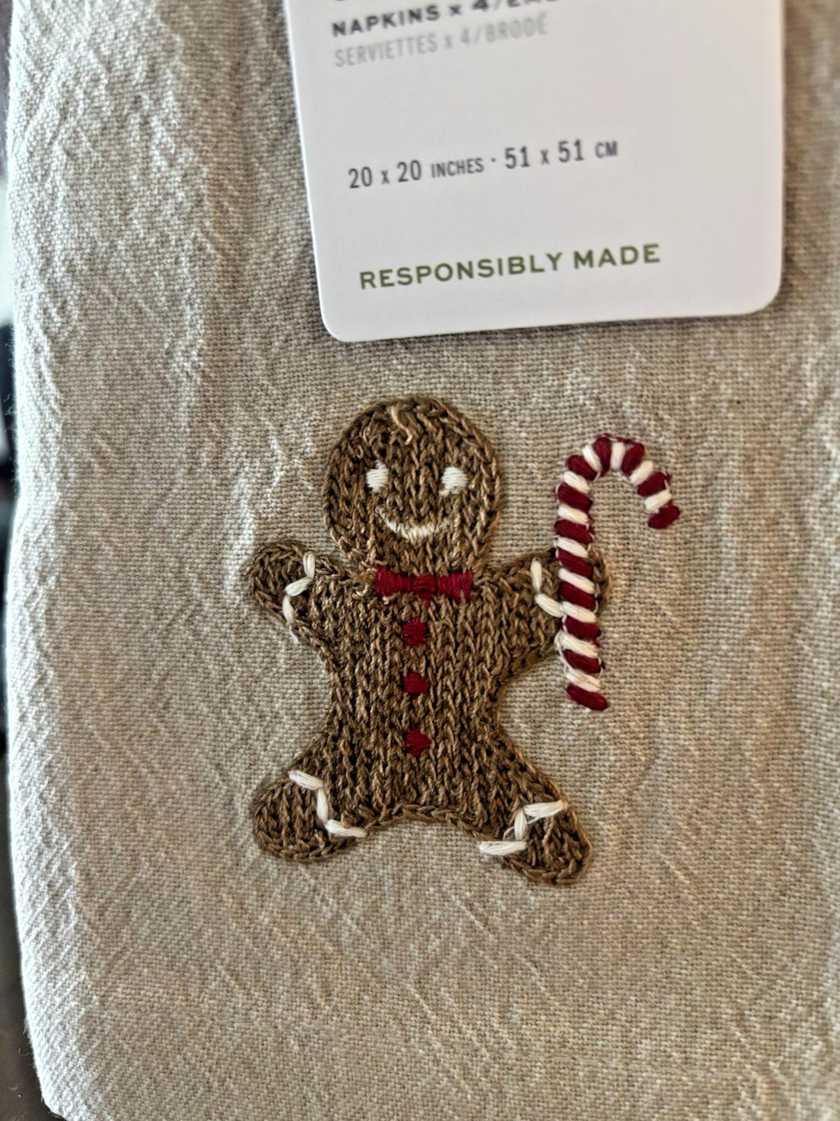 Pottery barn Holiday Gingerbread Candy Cane?Party Napkin Christmas Tree SET 4 ]