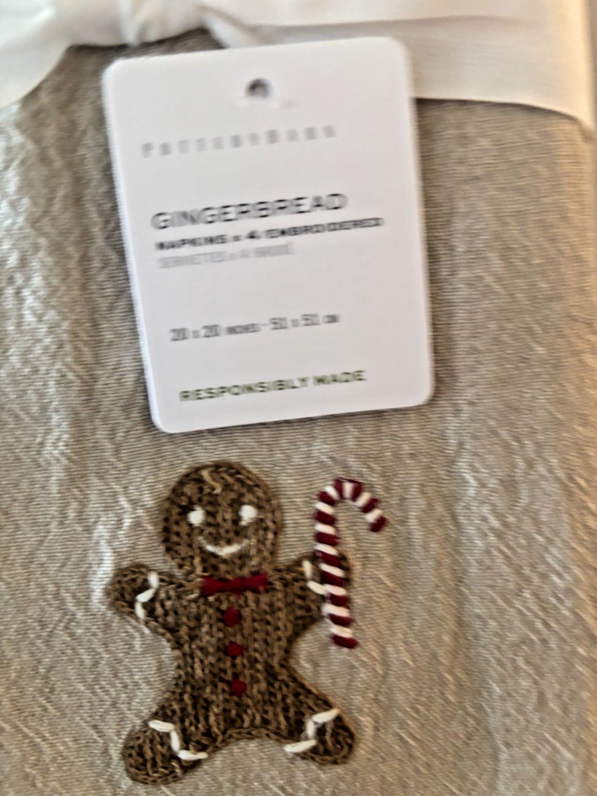 Pottery barn Holiday Gingerbread Candy Cane?Party Napkin Christmas Tree SET 4 ]