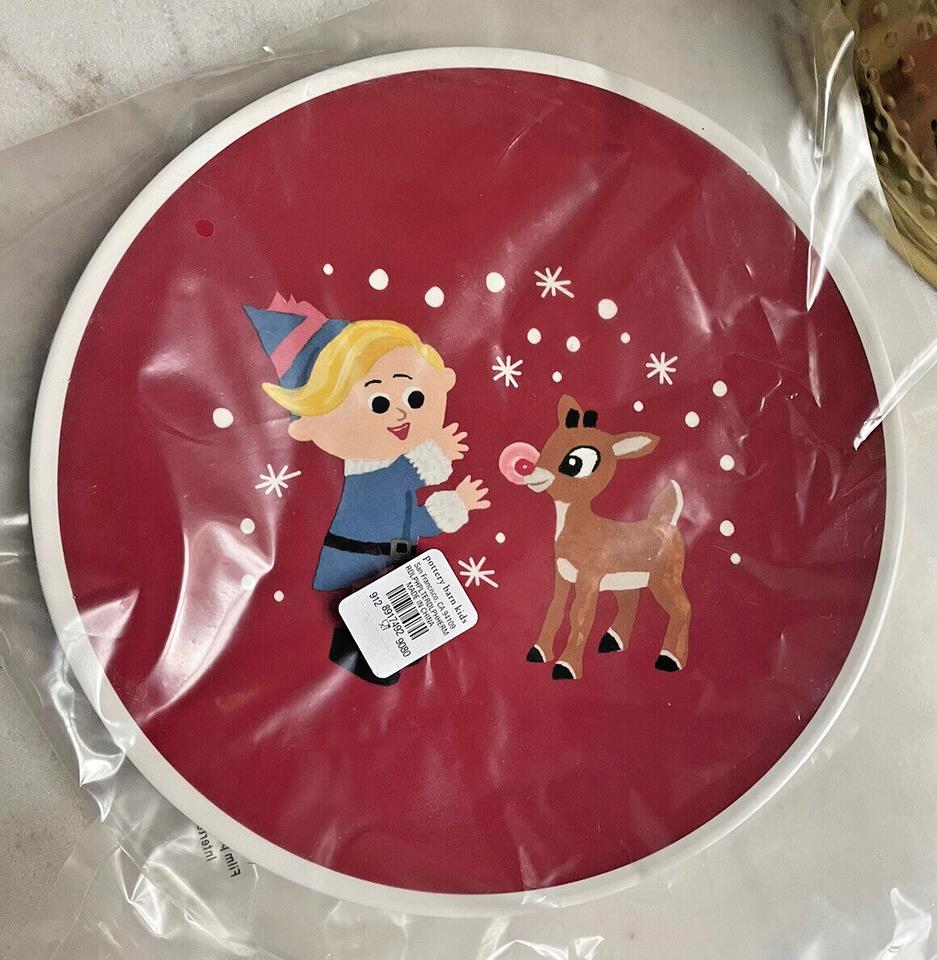 Disney Pottery Barn holiday Plate Rudolph Hermey Santa Christmas gift party ]