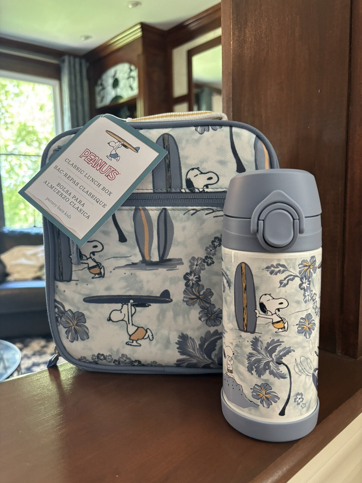 Pottery barn kids school Snoopy Peanuts Disney Water Bottle boy beach travel .