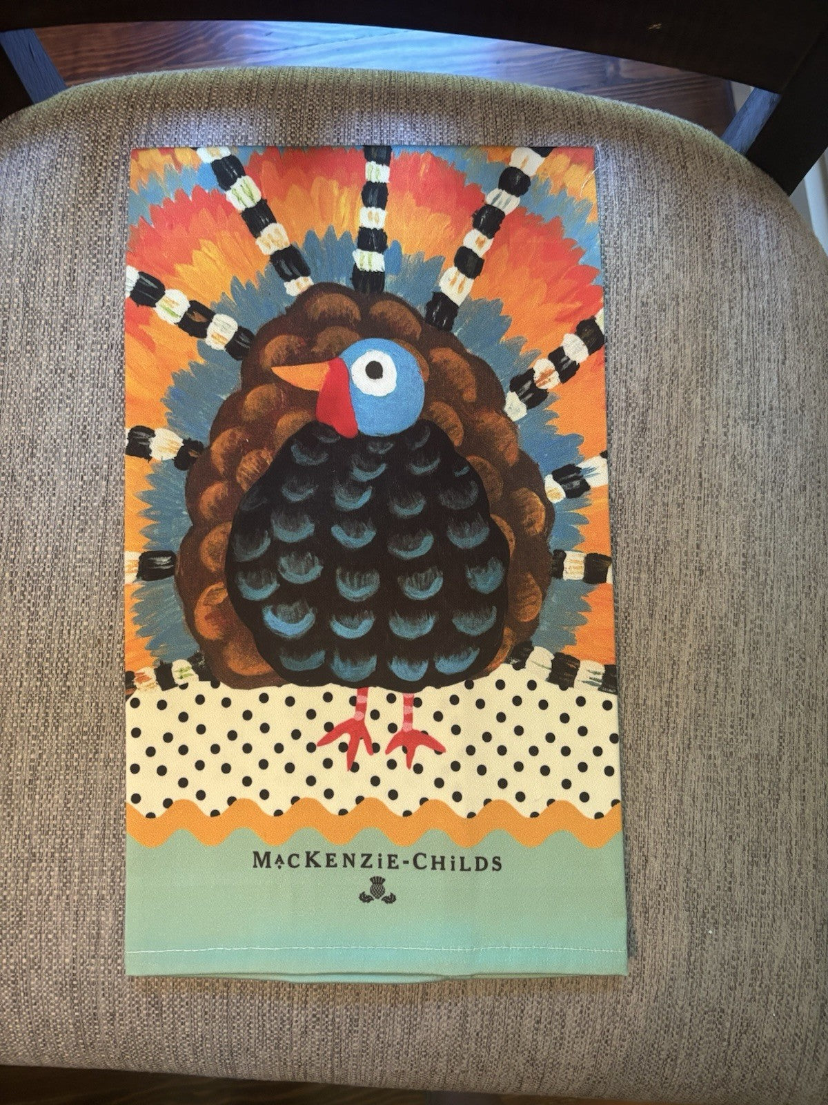 Mackenzie Childs Thanksgiving holiday hand kitchen Dish towel Turkey Party Mom n