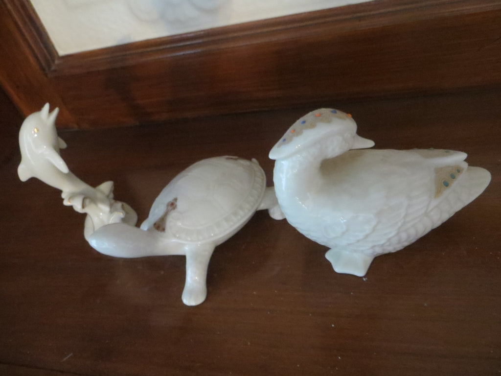 lenox porcelain Duck goose turtle dolphin animal set gold color limited ed  =