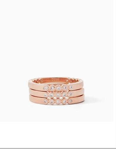 KATE SPADE CIRCLE STACK 3 RING SET SZ 7, 8 ROSE GOLD CRYSTAL+DUST BAG gift 1