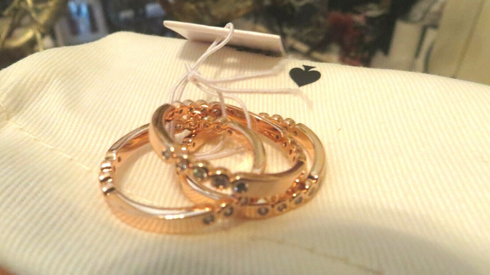 KATE SPADE CIRCLE STACK 3 RING SET SZ 7, 8 ROSE GOLD CRYSTAL+DUST BAG gift 1