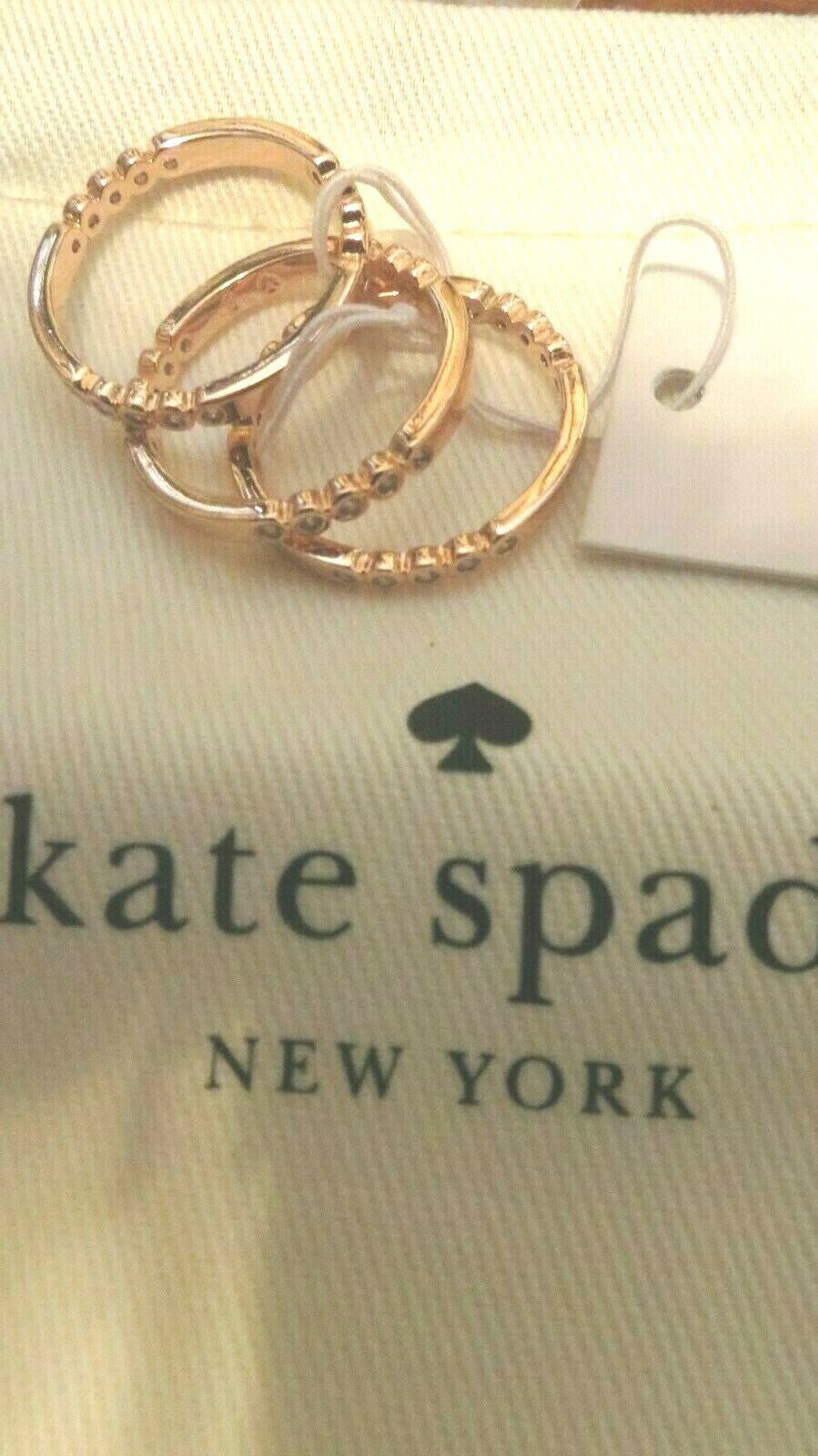 KATE SPADE CIRCLE STACK 3 RING SET SZ 7, 8 ROSE GOLD CRYSTAL+DUST BAG gift 1