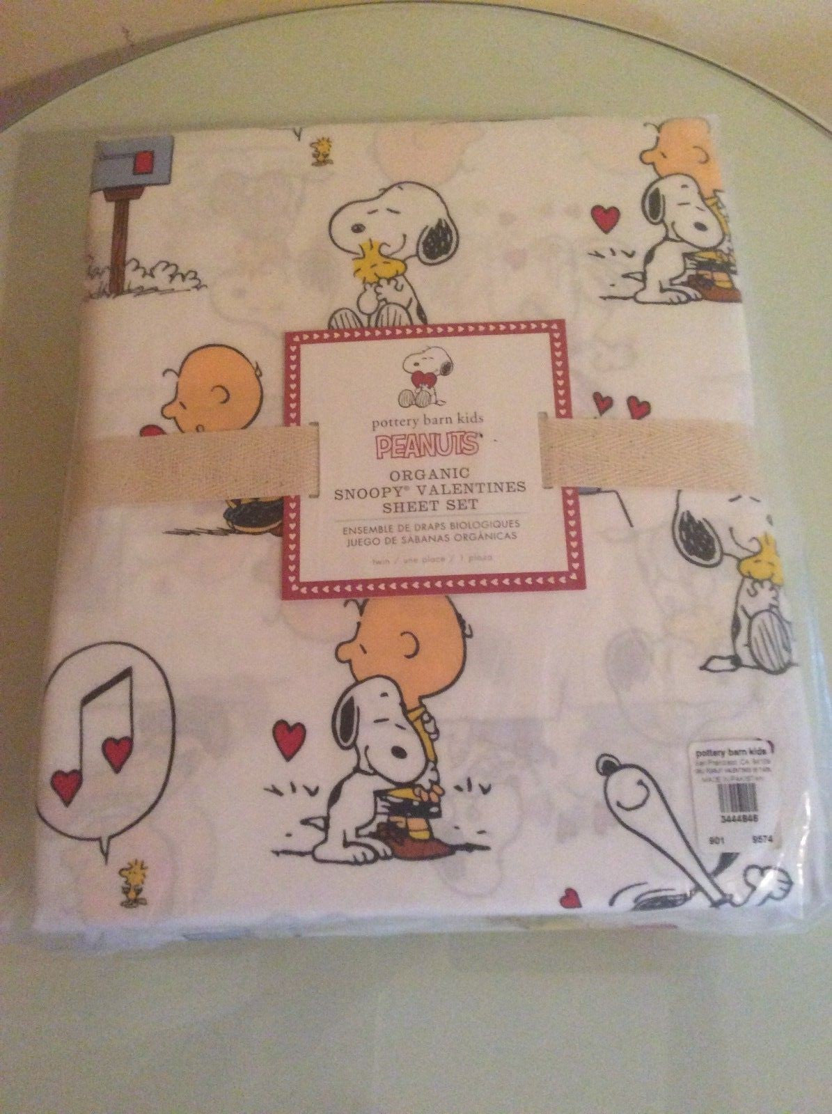 Snoopy Pottery Barn Peanuts TWIN SHEET SET + Pillow Heart gift Birthday ?? -