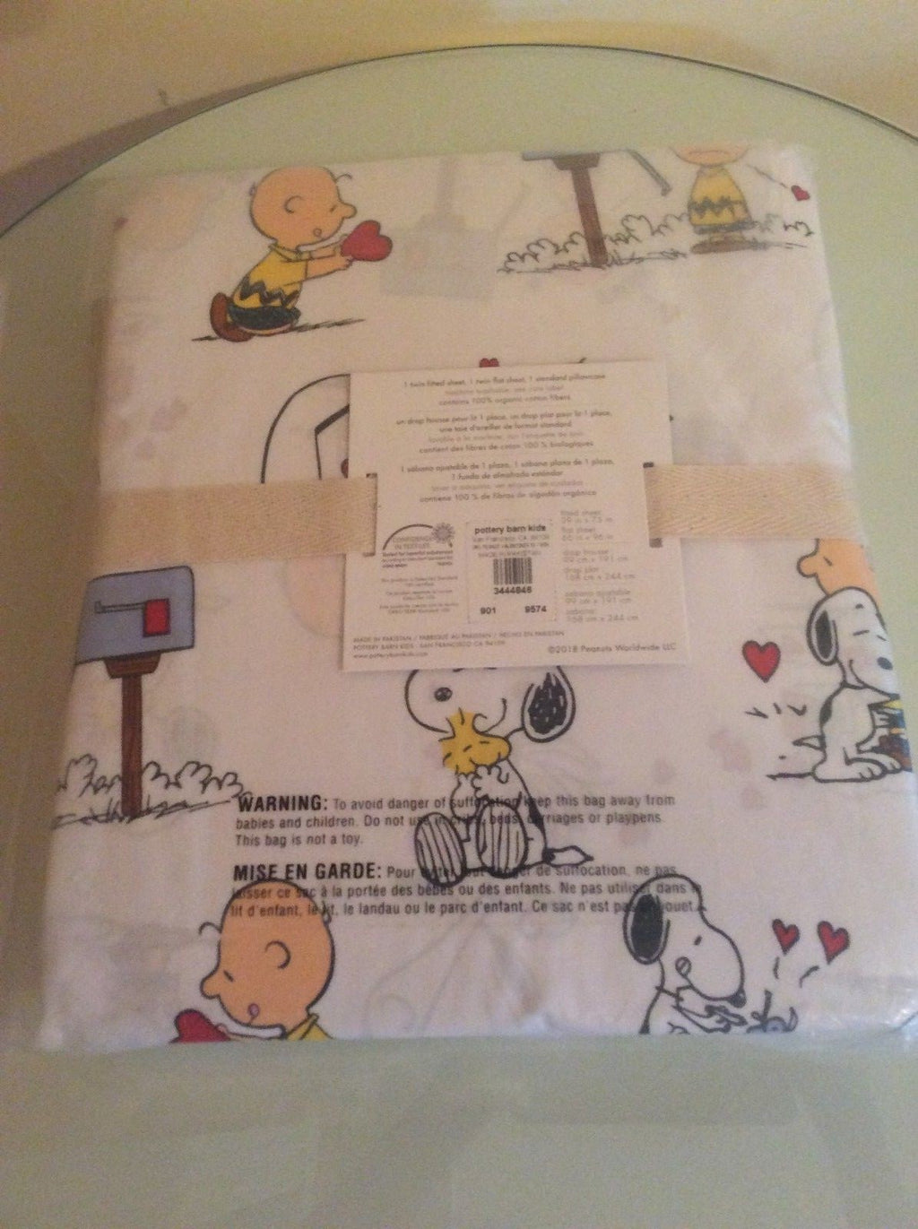 Snoopy Pottery Barn Peanuts TWIN SHEET SET + Pillow Heart gift Birthday ?? -