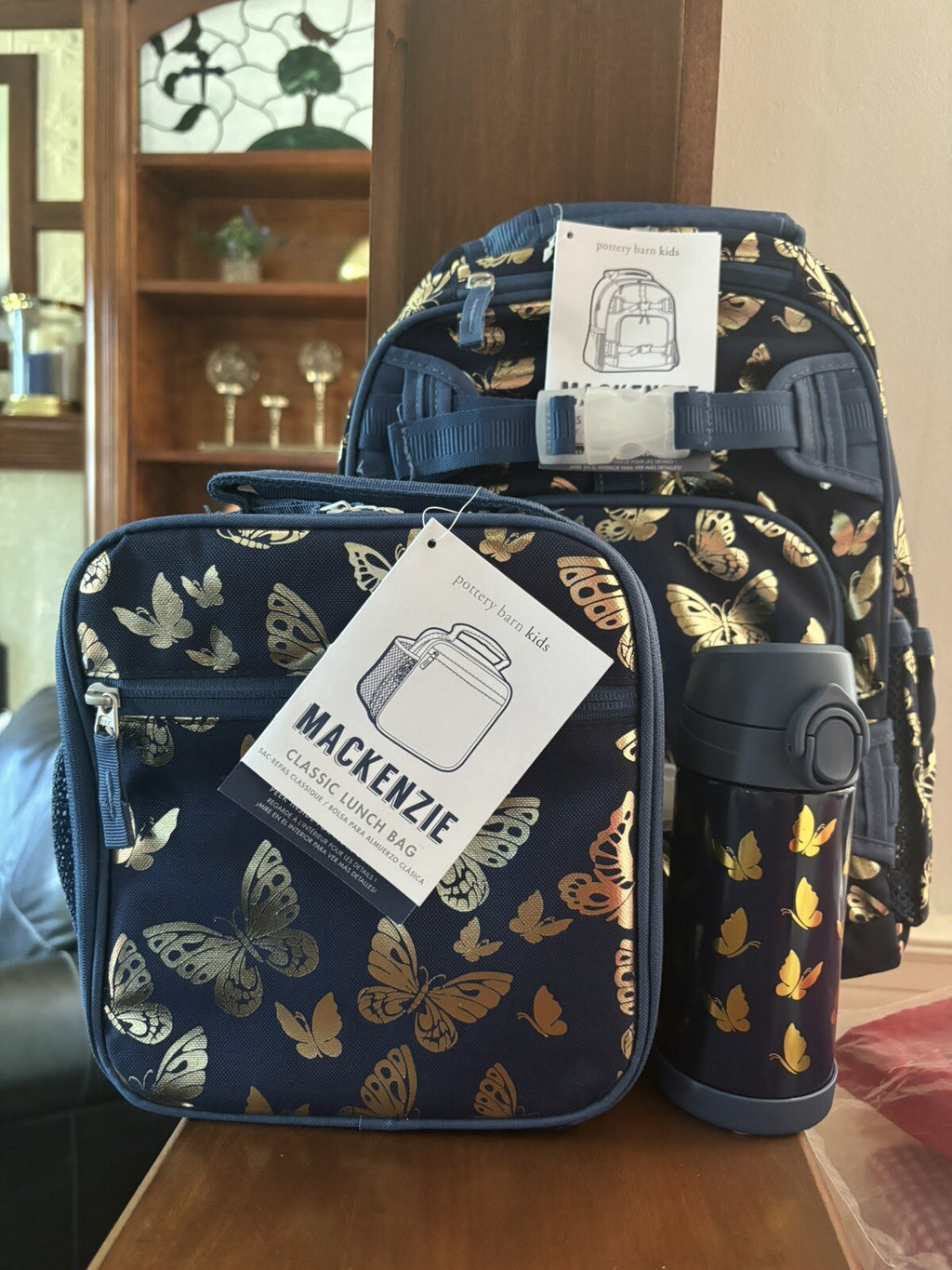 Pottery barn School BACKPACK Butterflies Disney Rainbow +LUNCH BOX+WATER ?? ./