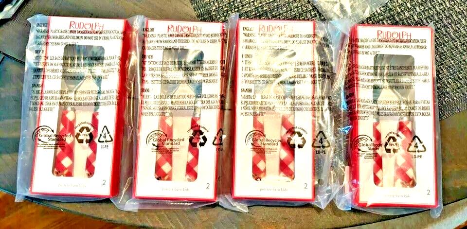 Pottery Barn Christmas holiday Rudolph Plaid red Utensil party disney SET 4 -